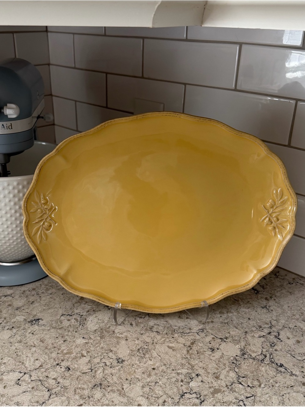 Sur La Table Yellow Oval “Italian Olive" Ceramic Serving Platter
